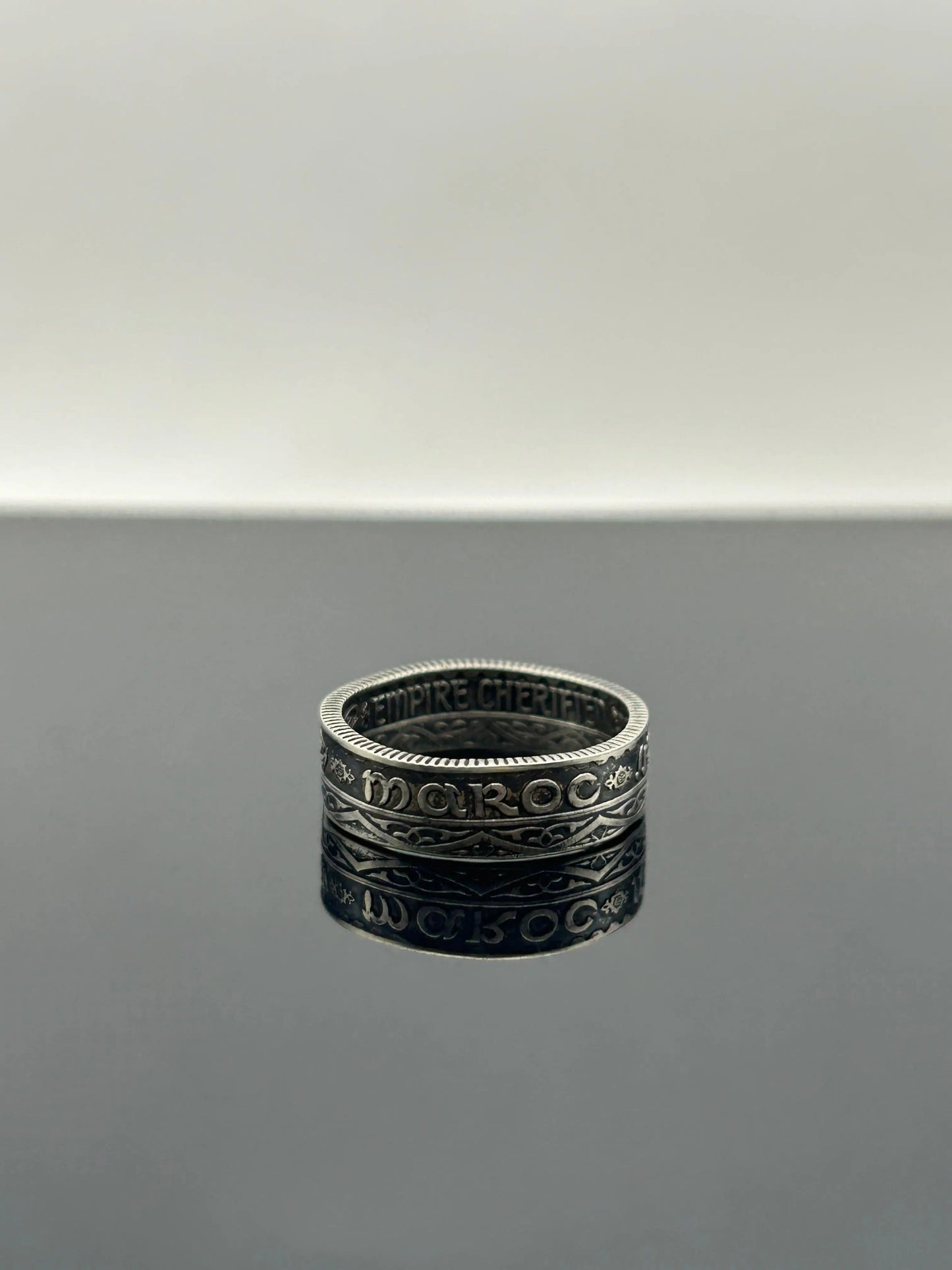 Bague pièce de monnaie MOHAMMED V du MAROC (alliage d'argent 680%) MONNAIA