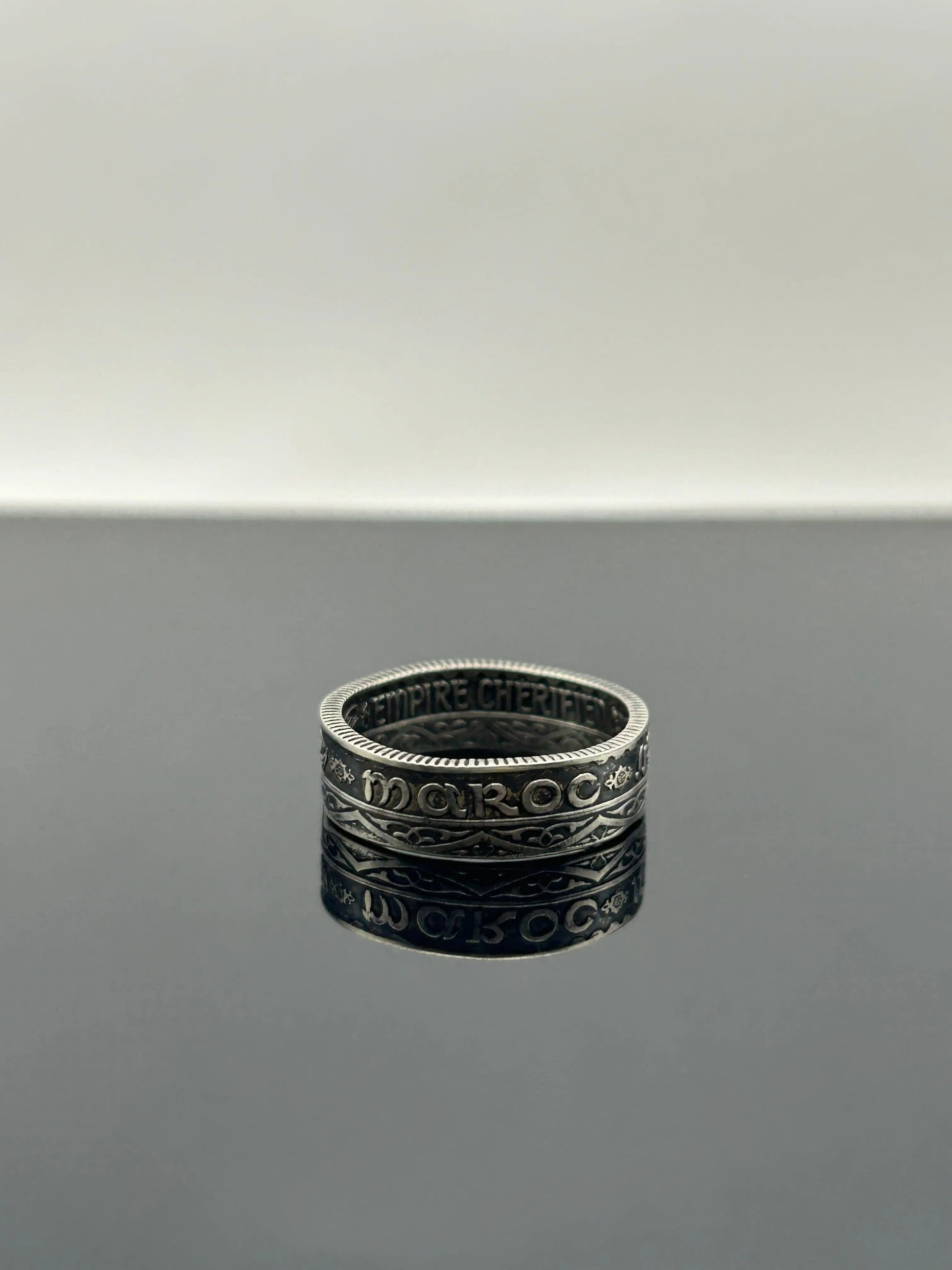 Bague pièce de monnaie MOHAMMED V du MAROC (alliage d'argent 680%) MONNAIA