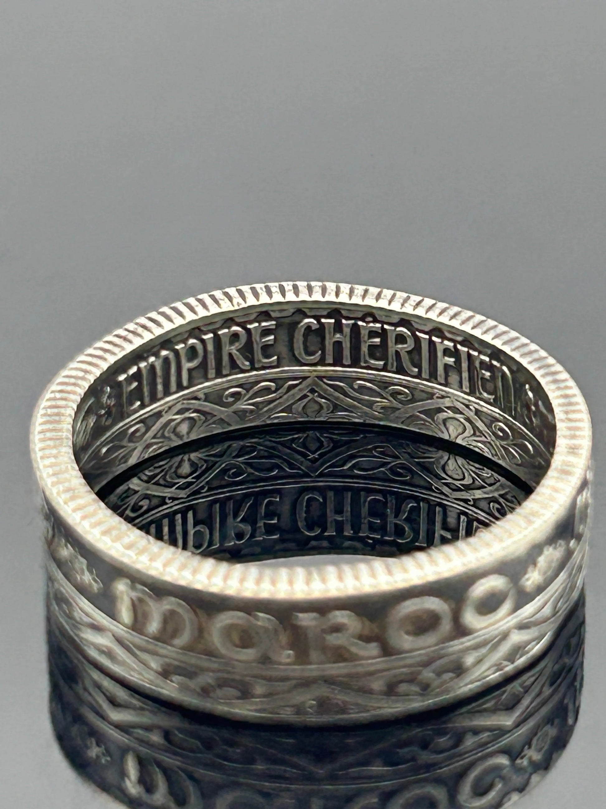 Bague pièce de monnaie MOHAMMED V du MAROC (alliage d'argent 680%) MONNAIA