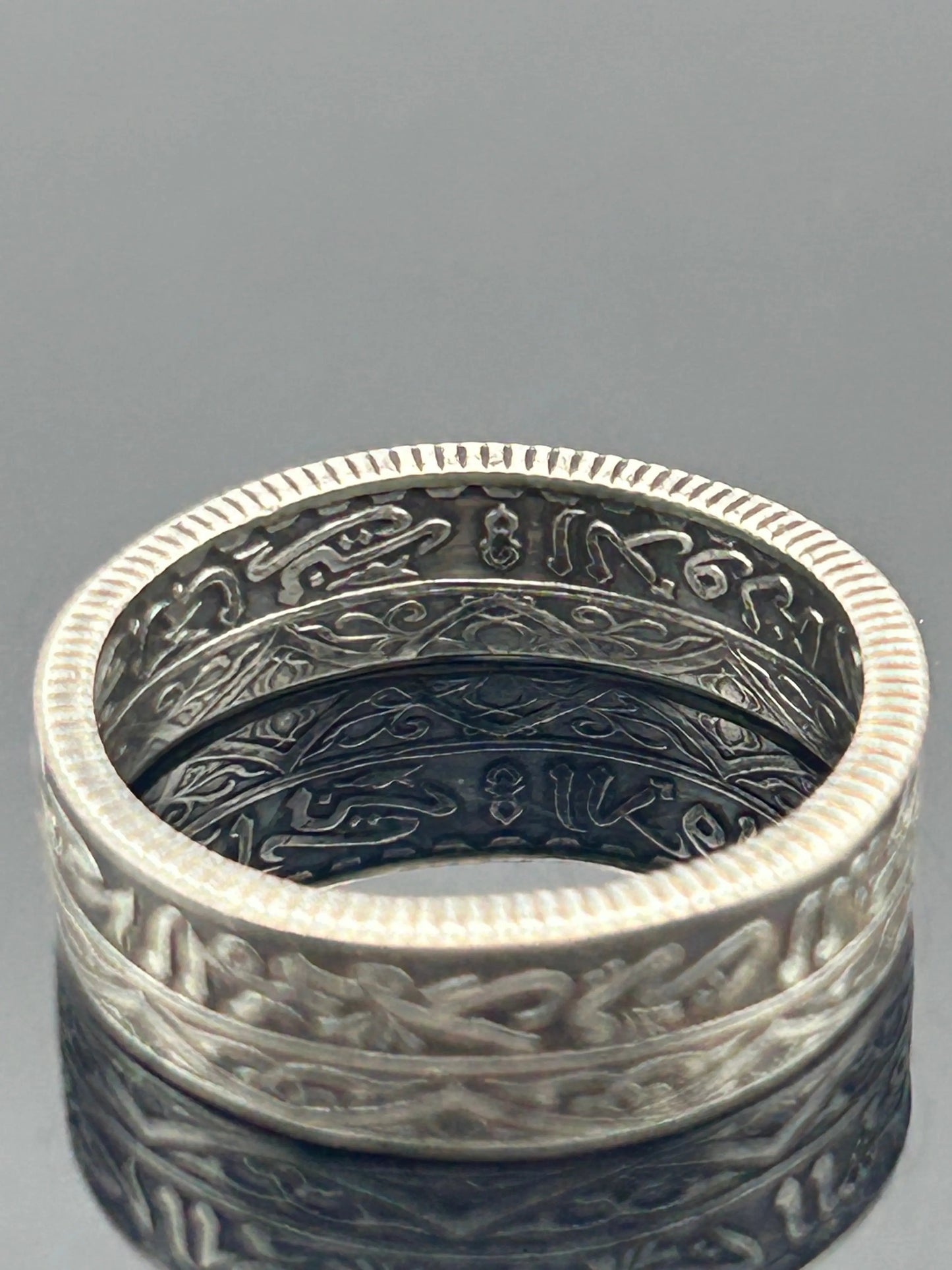 Bague pièce de monnaie MOHAMMED V du MAROC (alliage d'argent 680%) MONNAIA