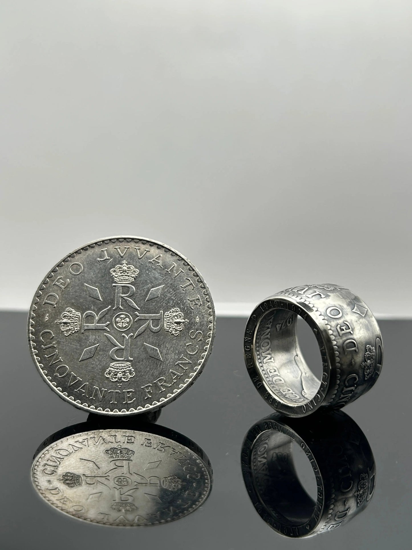 Bague pièce de monnaie MONACO en argent massif MONNAIA