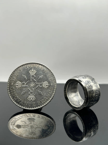 Bague pièce de monnaie MONACO en argent massif MONNAIA