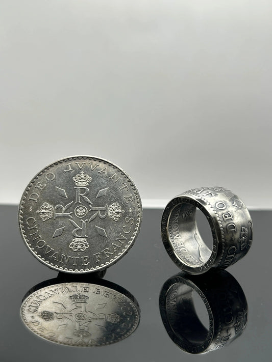 Bague pièce de monnaie MONACO en argent massif MONNAIA
