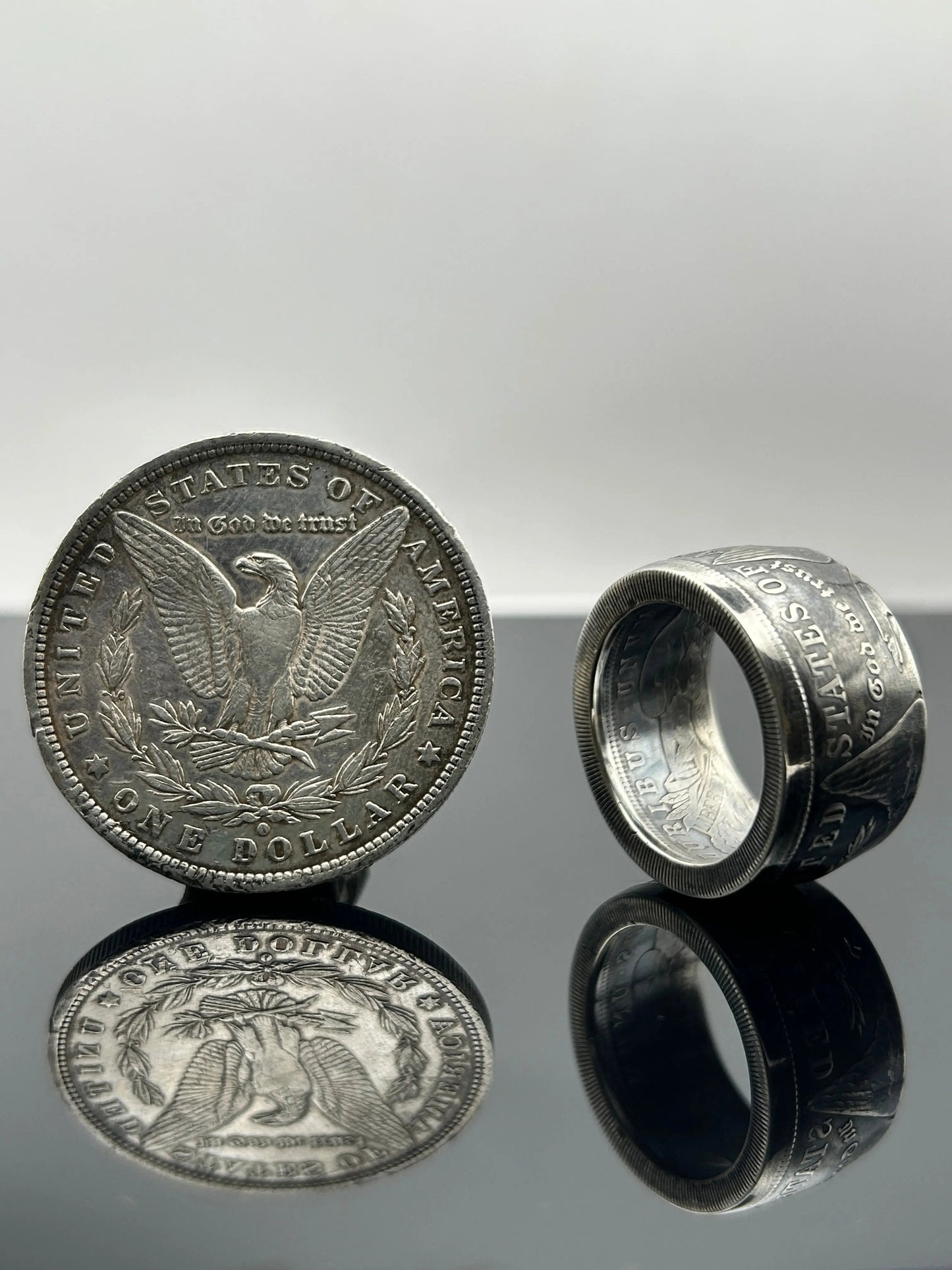 Bague pièce de monnaie MORGAN DOLLAR en argent massif MONNAIA