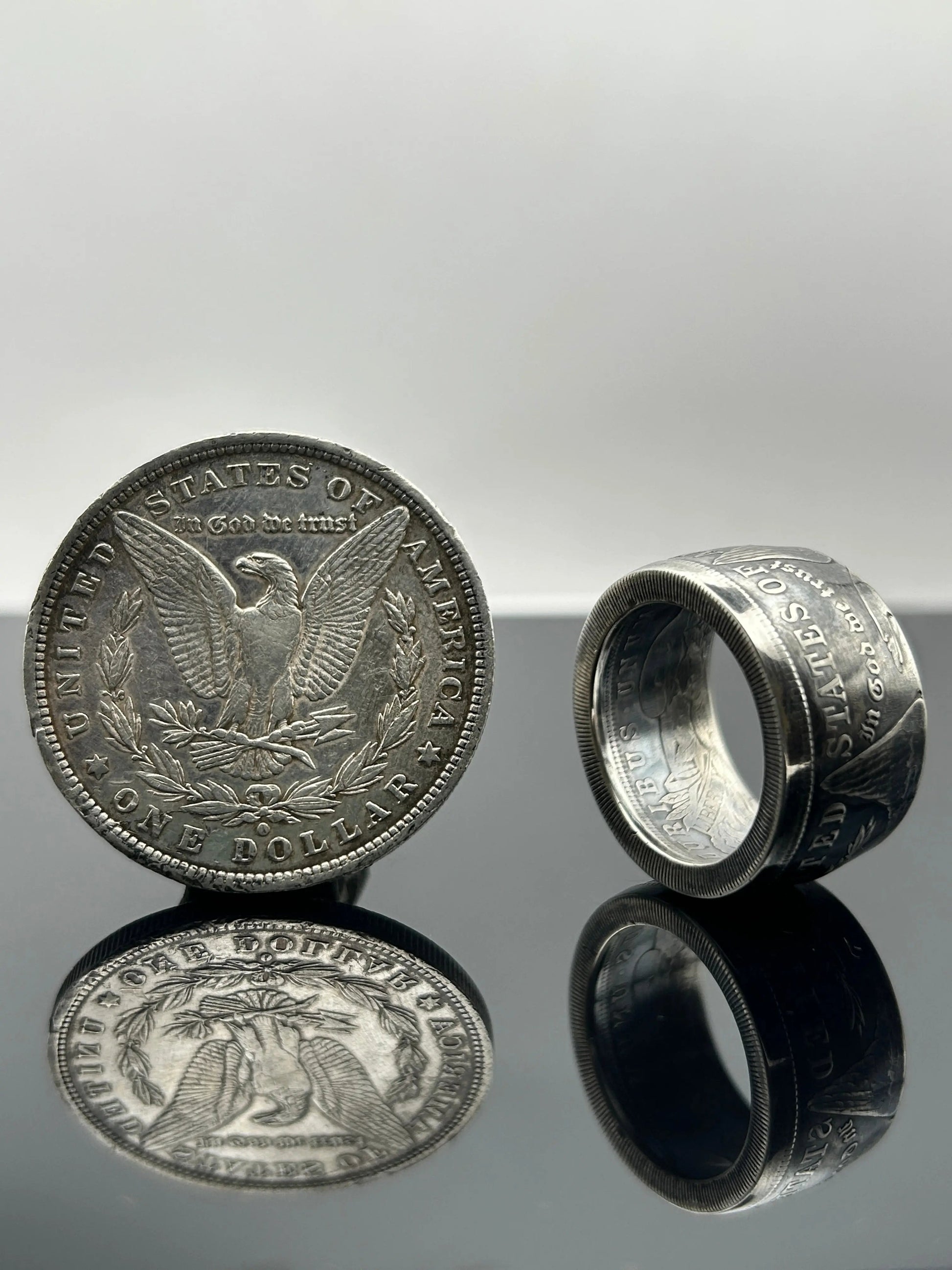 Bague pièce de monnaie MORGAN DOLLAR en argent massif MONNAIA