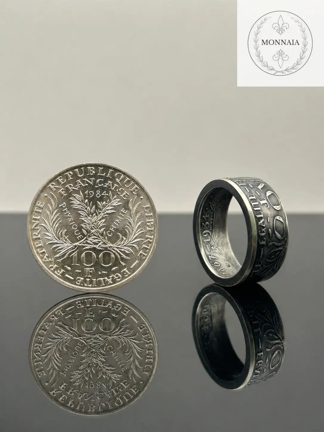 Bague pièce de monnaie Marie Curie en argent massif MONNAIA