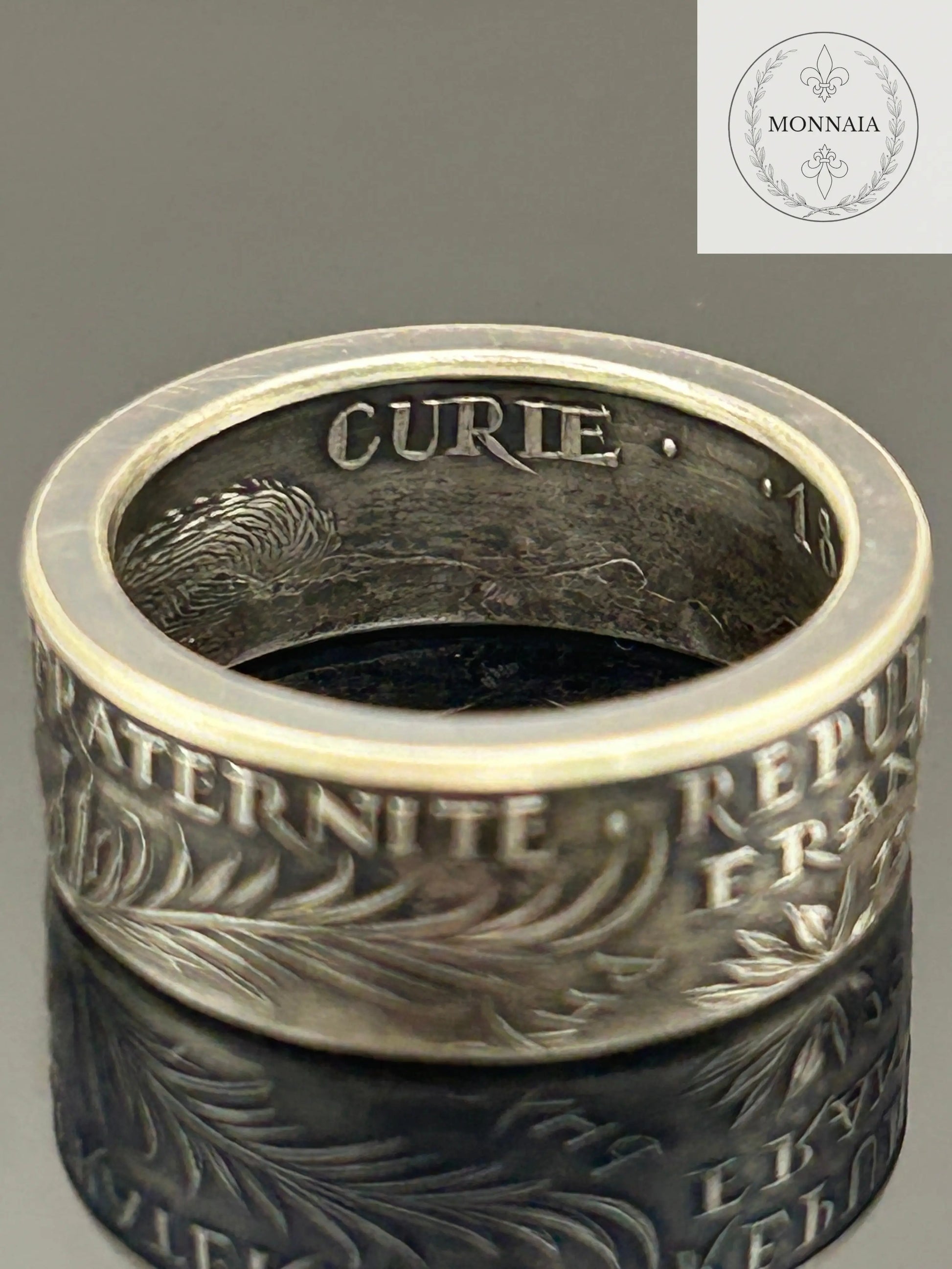 Bague pièce de monnaie Marie Curie en argent massif MONNAIA