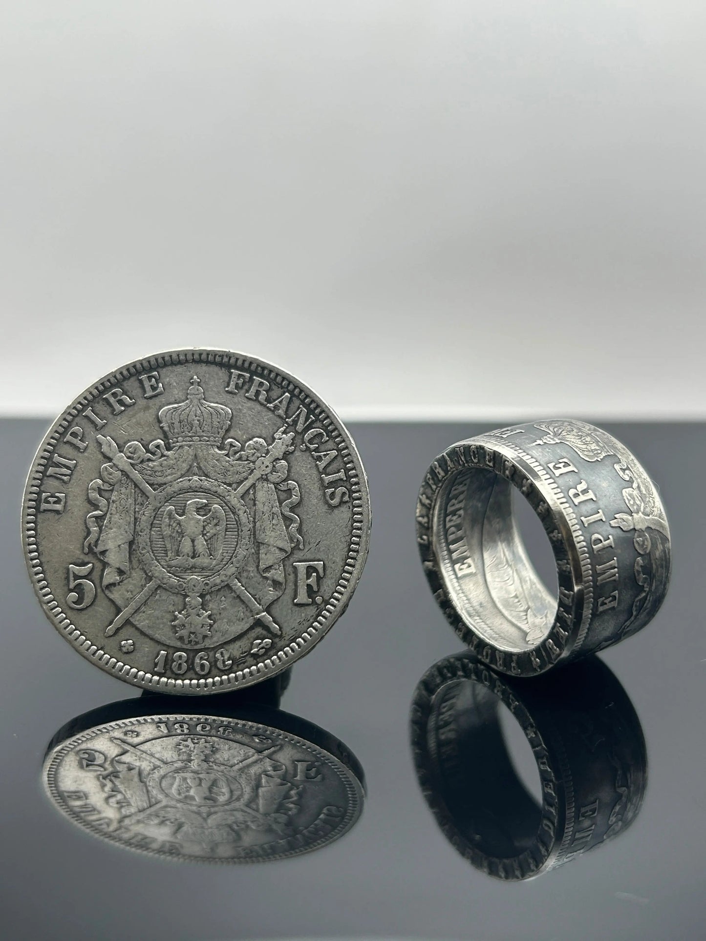 Bague pièce de monnaie NAPOLÉON III en argent massif MONNAIA
