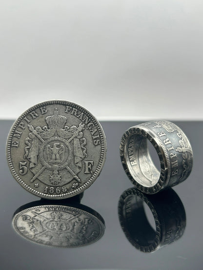 Bague pièce de monnaie NAPOLÉON III en argent massif MONNAIA