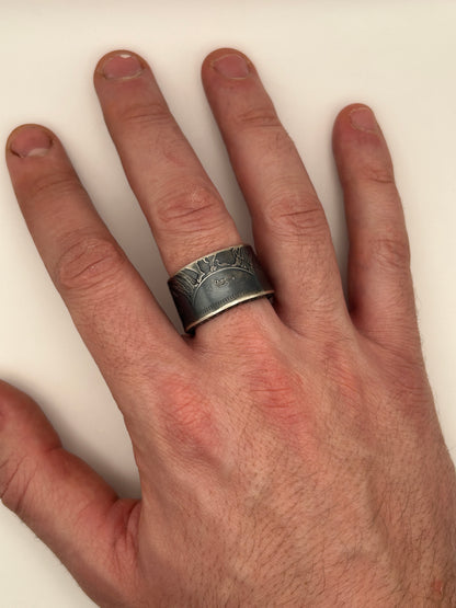 Bague pièce de monnaie 50 francs Hercule en argent massif Monnaia, bijou artisanal unique