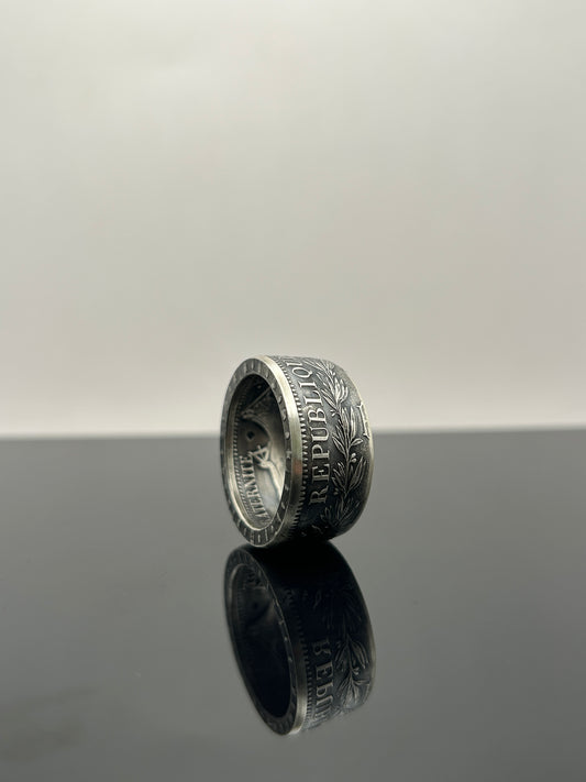 Bague pièce de monnaie 10 Francs République Française en argent massif