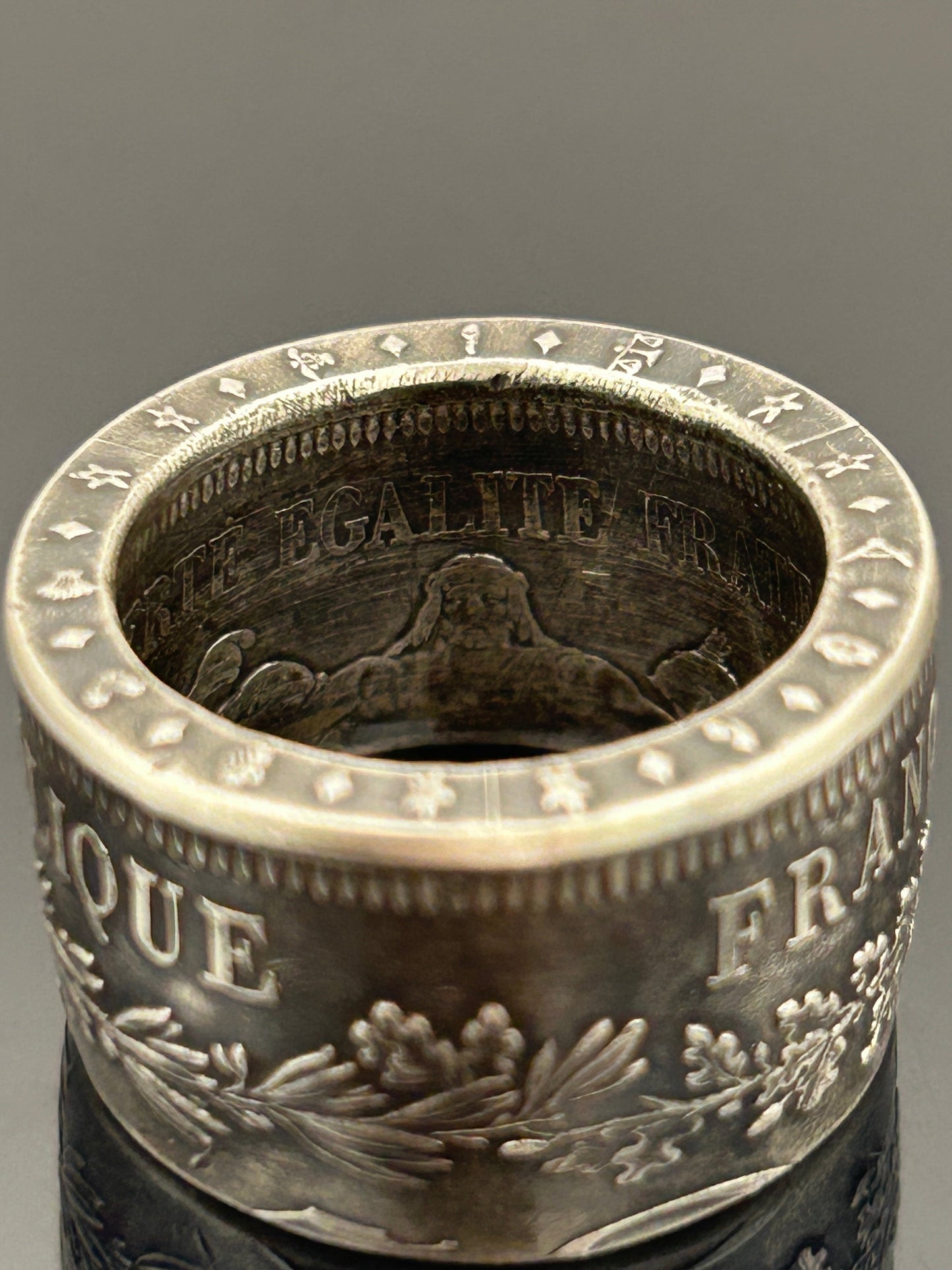 Bague pièce de monnaie 50 francs République Française en argent massif MONNAIA
