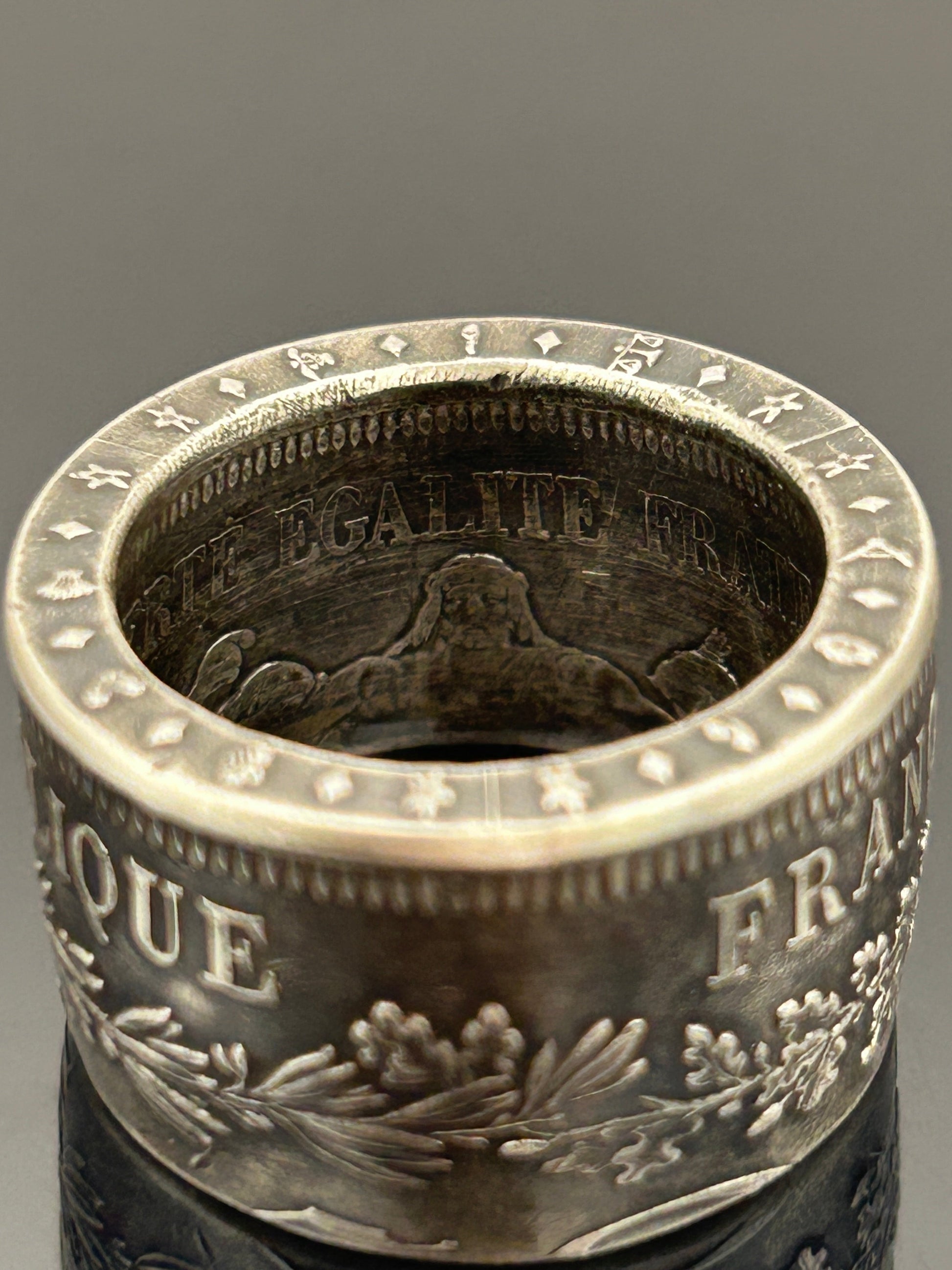 Bague pièce de monnaie 50 francs République Française en argent massif MONNAIA