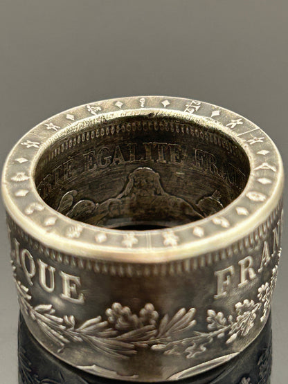 Bague pièce de monnaie 50 francs République Française en argent massif MONNAIA
