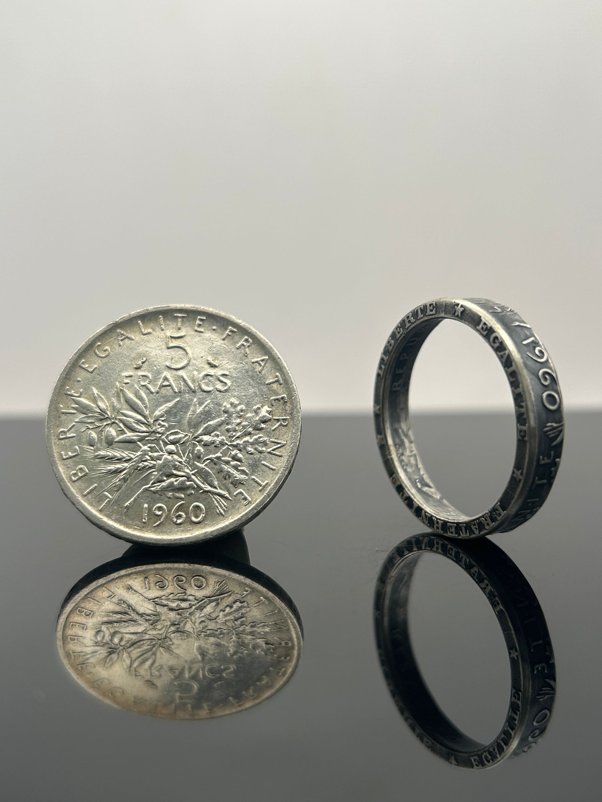 Bague pièce de monnaie petite Semeuse en argent massif MONNAIA