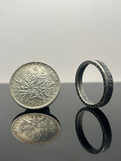 Bague pièce de monnaie petite Semeuse en argent massif MONNAIA