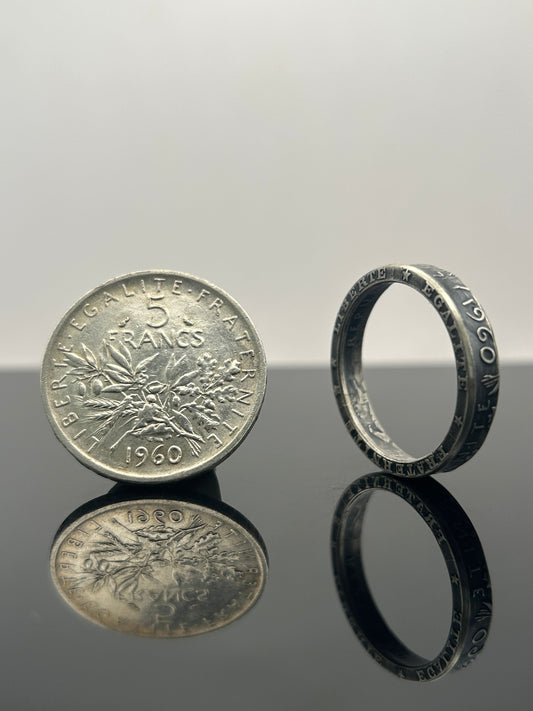 Bague pièce de monnaie petite Semeuse en argent massif MONNAIA