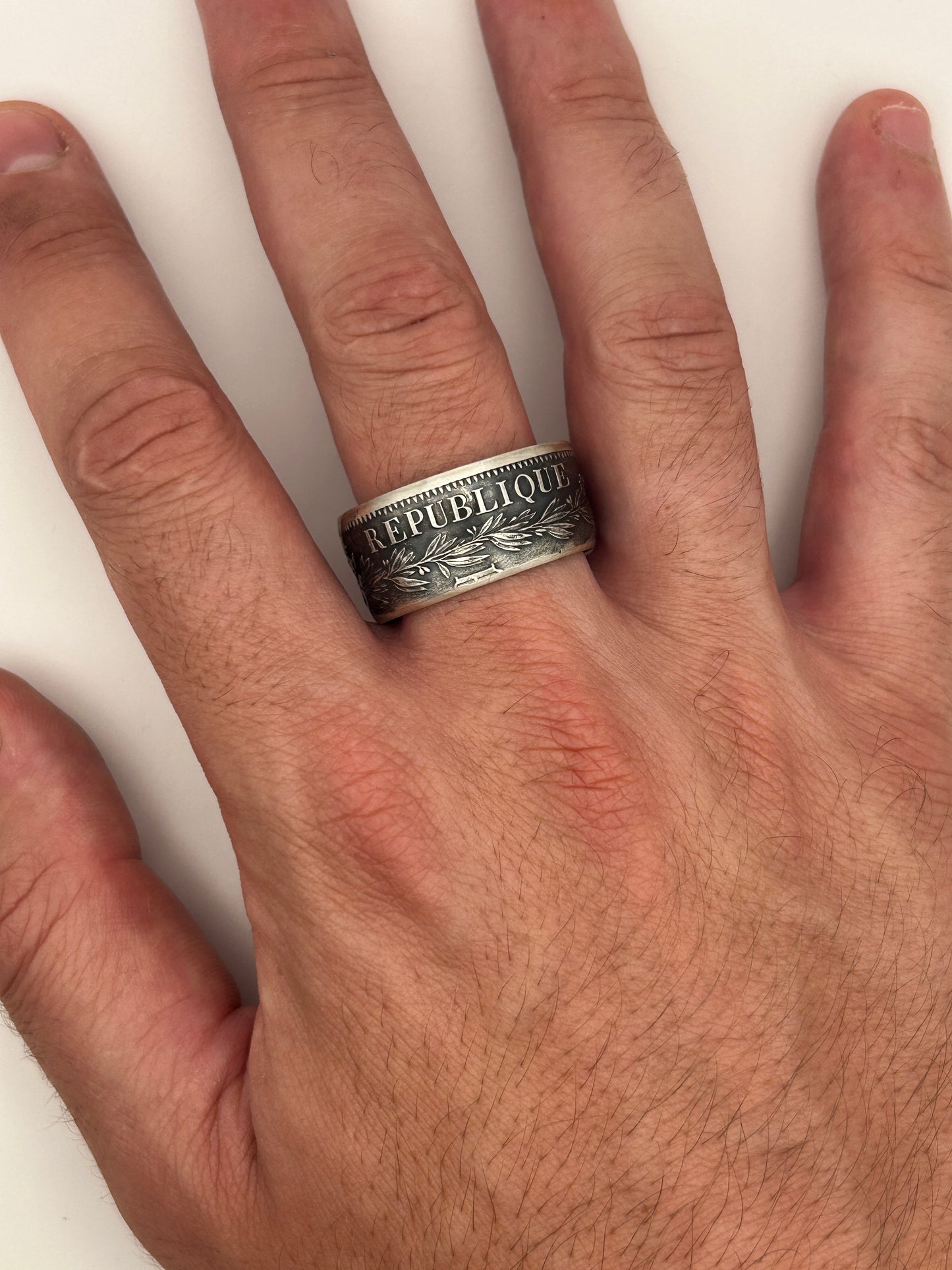 Bague pièce de monnaie 10 Francs République Française en argent massif