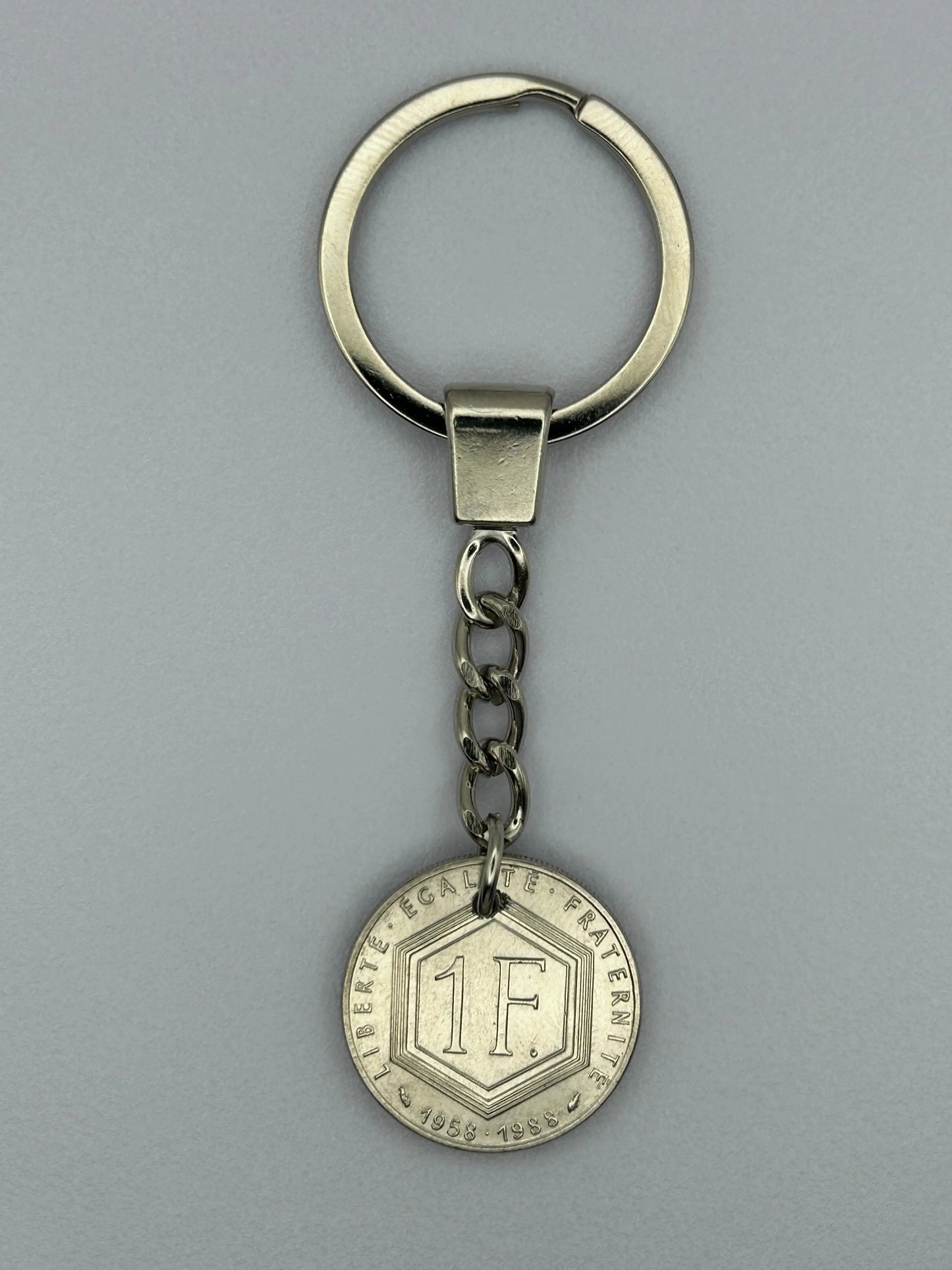 Porte-clés en pièce de monnaie 1 franc Charles de Gaulle artisanal et authentique