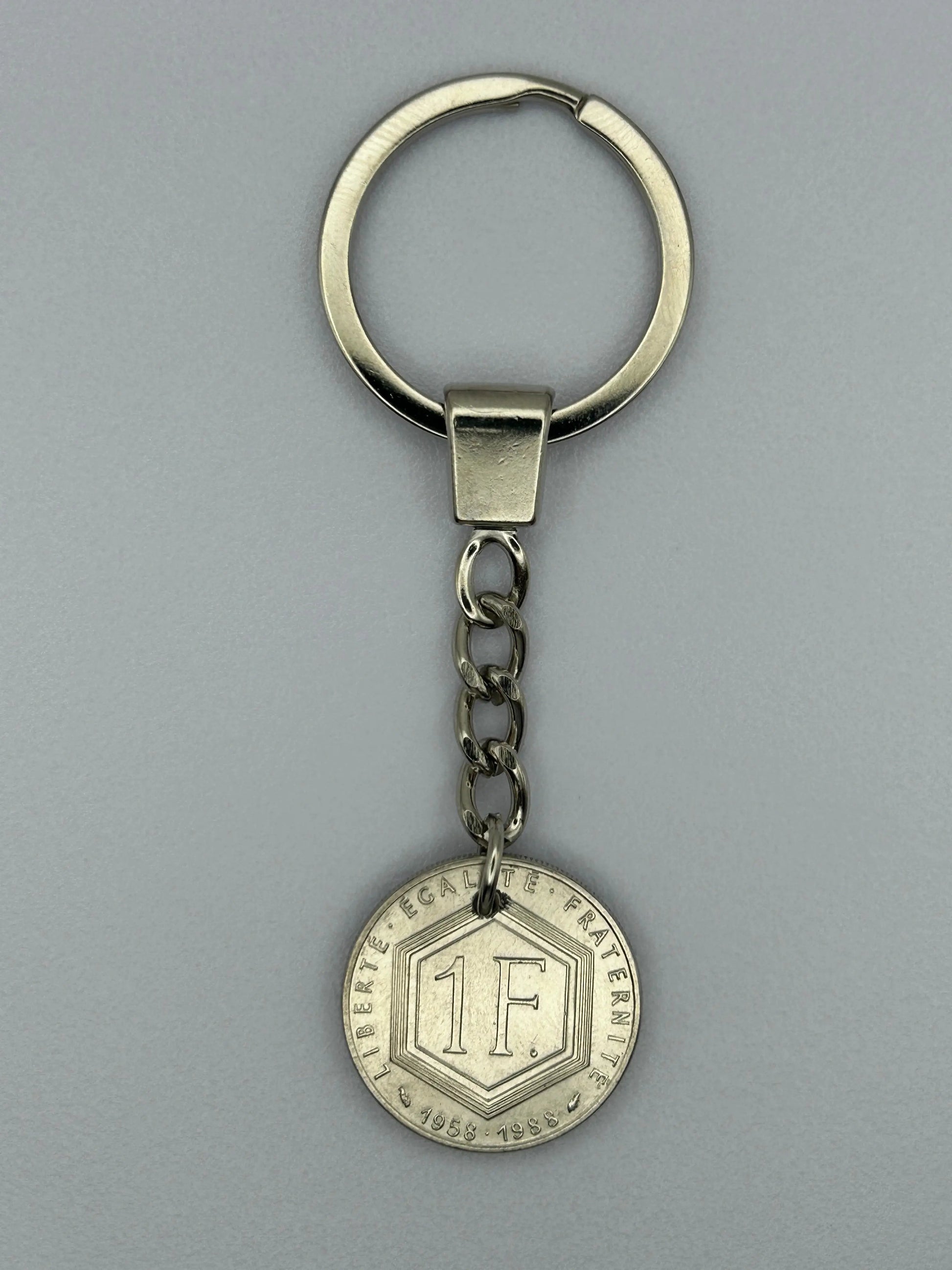 Porte-clés en pièce de monnaie 1 franc Charles de Gaulle artisanal et authentique
