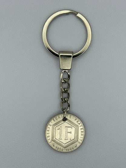 Porte-clés en pièce de monnaie 1 franc Charles de Gaulle artisanal et authentique