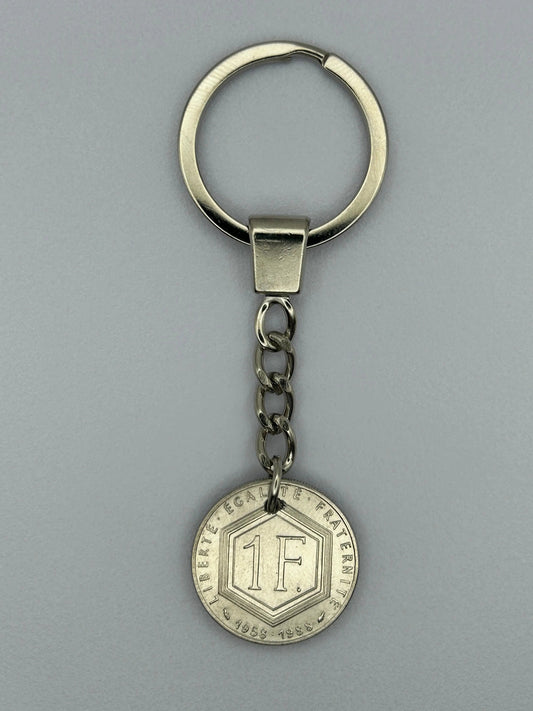 Porte-clés en pièce de monnaie 1 franc Charles de Gaulle artisanal et authentique