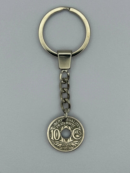 Porte-clés en pièce de monnaie 10 centimes Lindauer artisanal et unique
