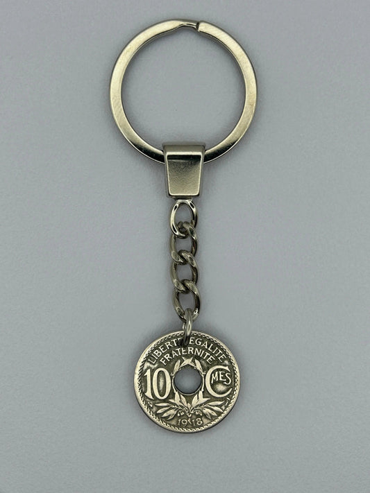 Porte-clés en pièce de monnaie 10 centimes Lindauer artisanal et unique