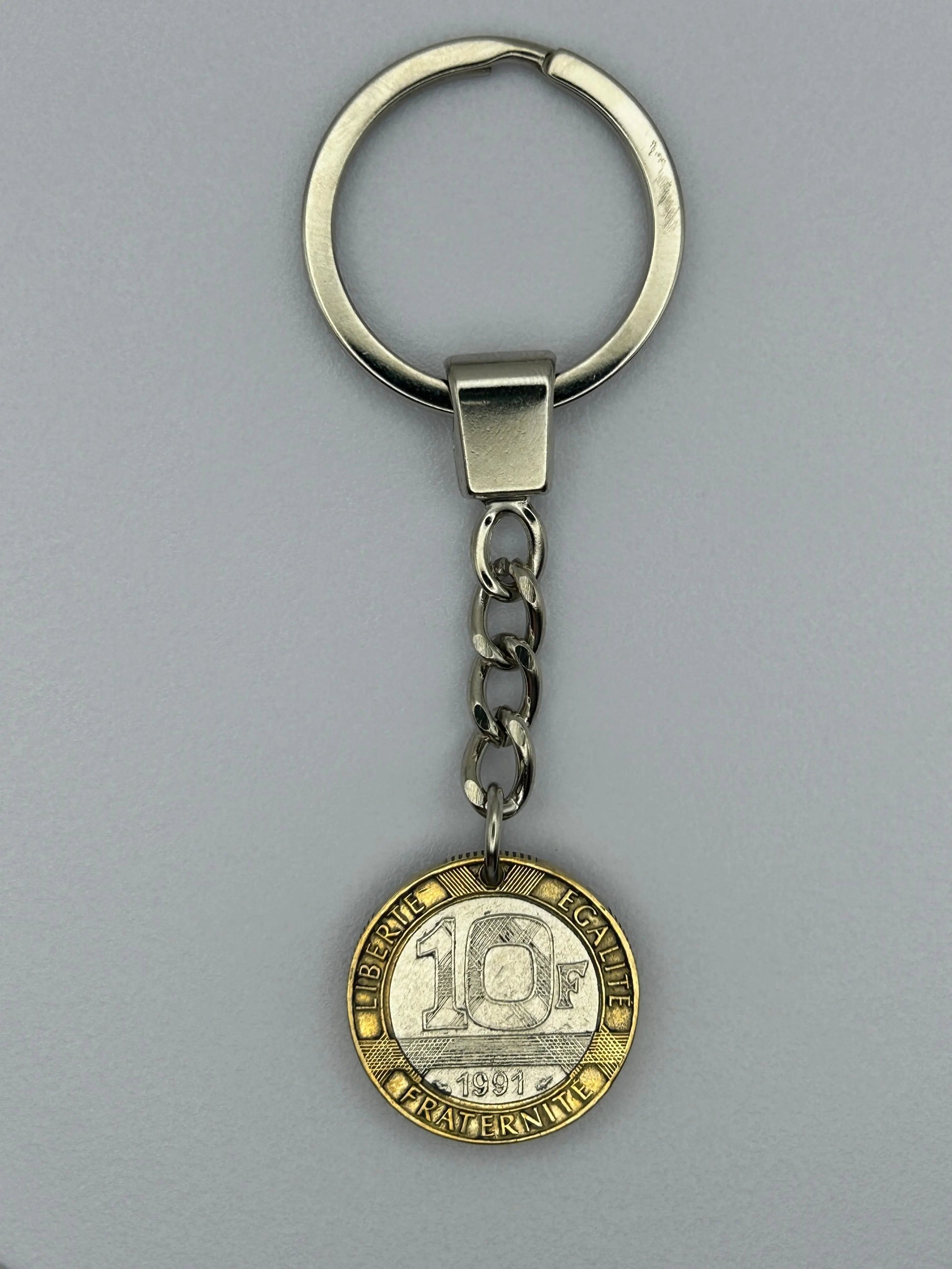 Porte-clés en pièce de monnaie 10 francs Génie de la Bastille, unique et artisanal