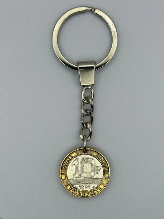 Porte-clés en pièce de monnaie 10 francs Génie de la Bastille, unique et artisanal