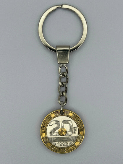 Porte-clés en pièce de monnaie 20 francs Mont Saint-Michel artisanal et unique