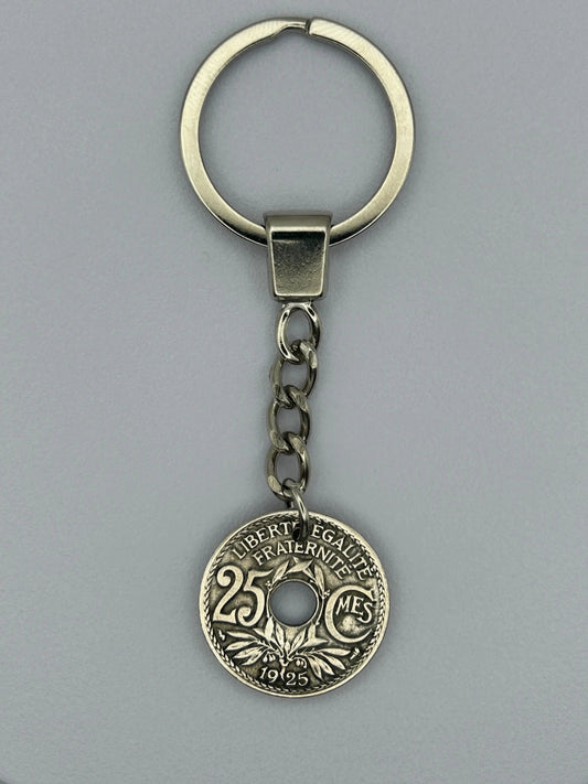 Porte-clés en pièce de monnaie 25 centimes Lindauer artisanal et unique