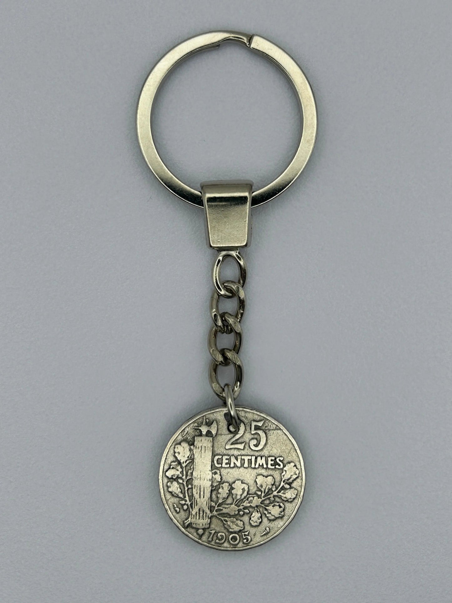Porte-clés en pièce de monnaie 25 centimes Patey artisanal et unique
