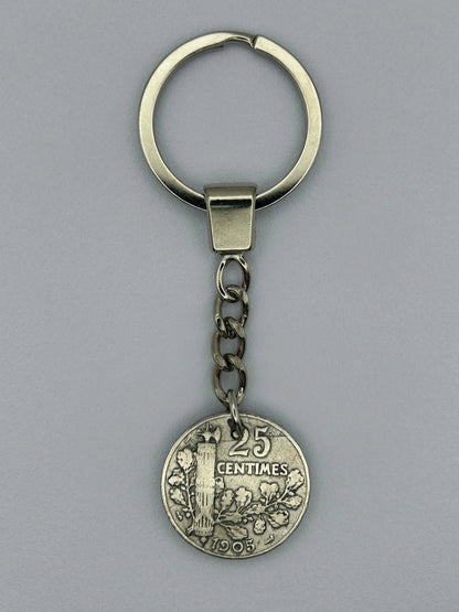 Porte-clés en pièce de monnaie 25 centimes Patey artisanal et unique