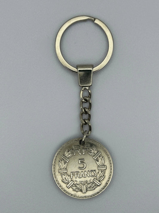 Porte-clés en pièce de monnaie 5 francs Lavrillier artisanal et authentique