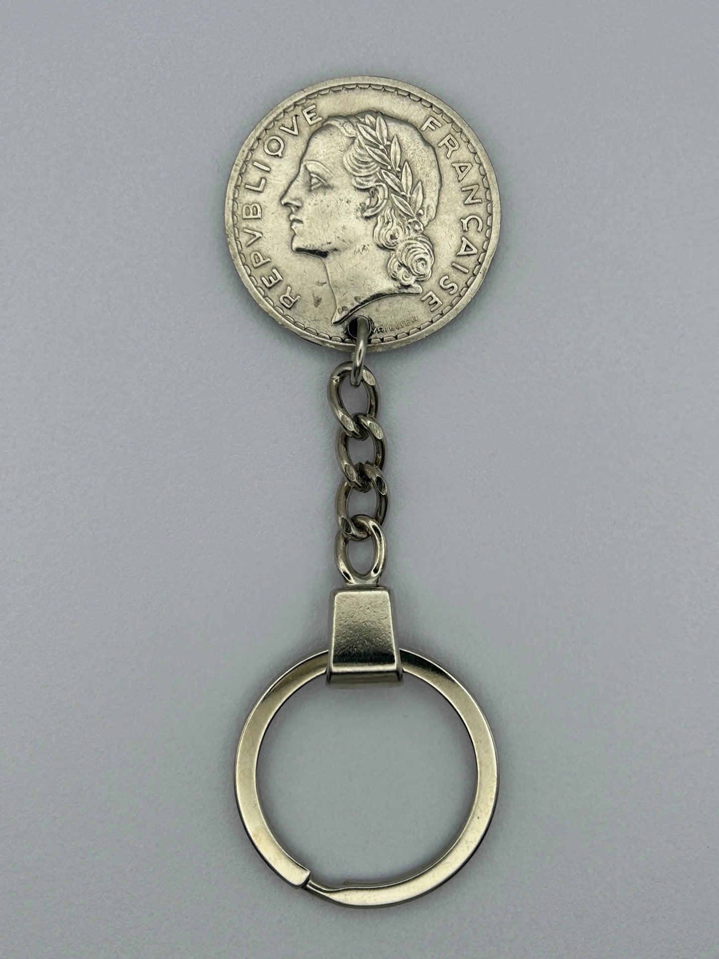 Porte-clés en pièce de monnaie 5 francs Lavrillier fait main et original