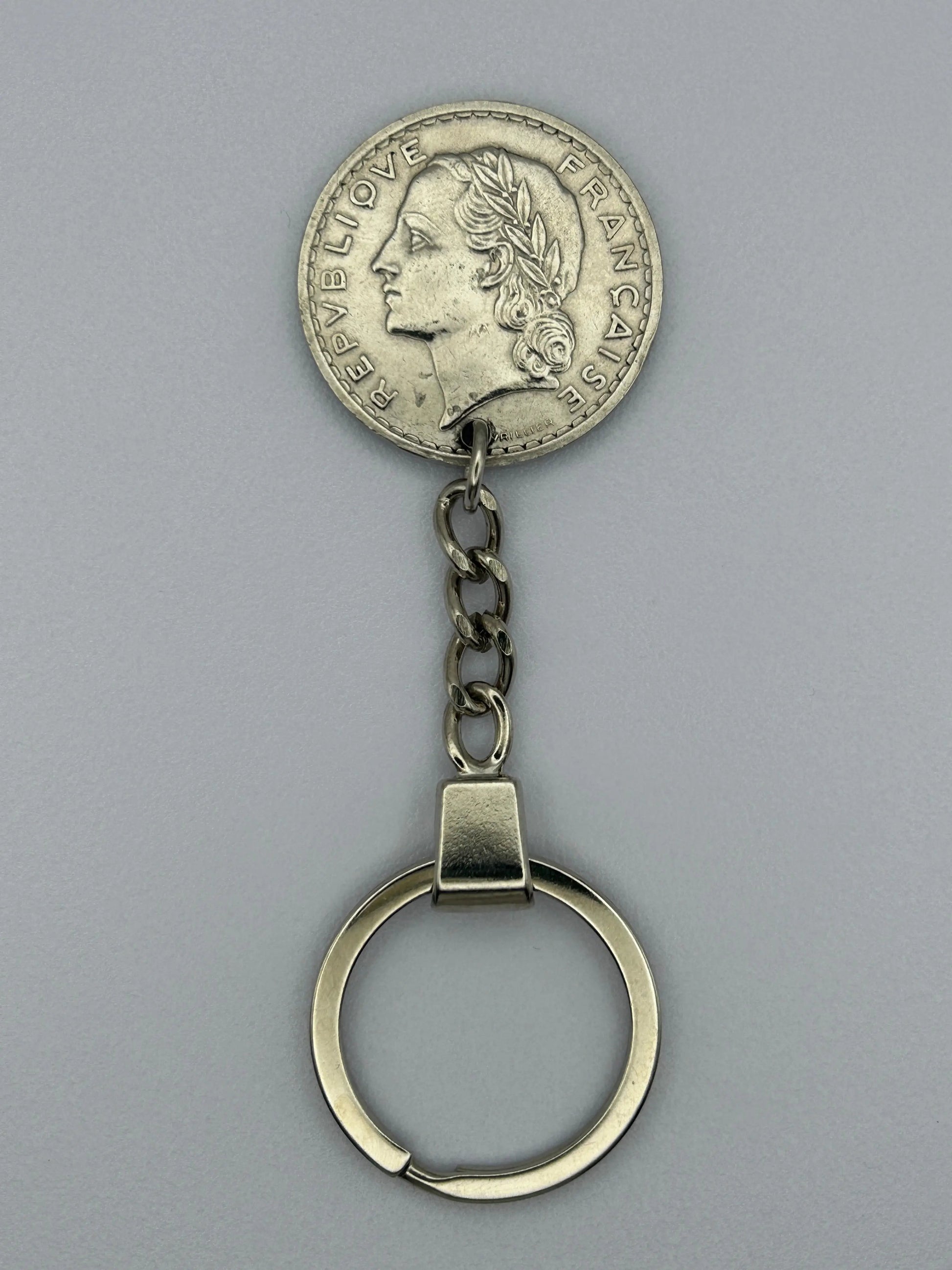 Porte-clés en pièce de monnaie 5 francs Lavrillier fait main et original