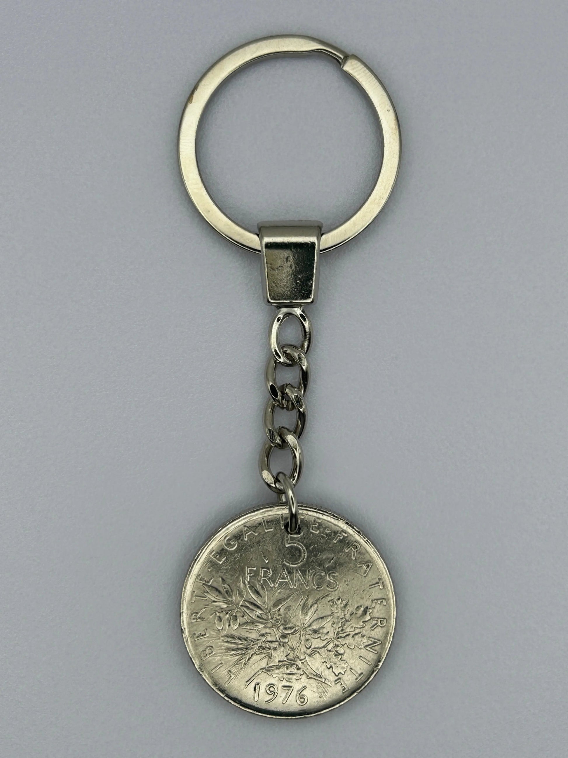 Porte-clés en pièce de monnaie 5 francs Semeuse artisanal et authentique