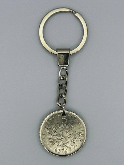 Porte-clés en pièce de monnaie 5 francs Semeuse artisanal et authentique