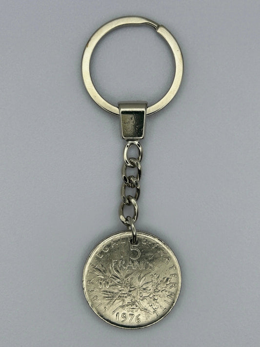 Porte-clés en pièce de monnaie 5 francs Semeuse artisanal et authentique
