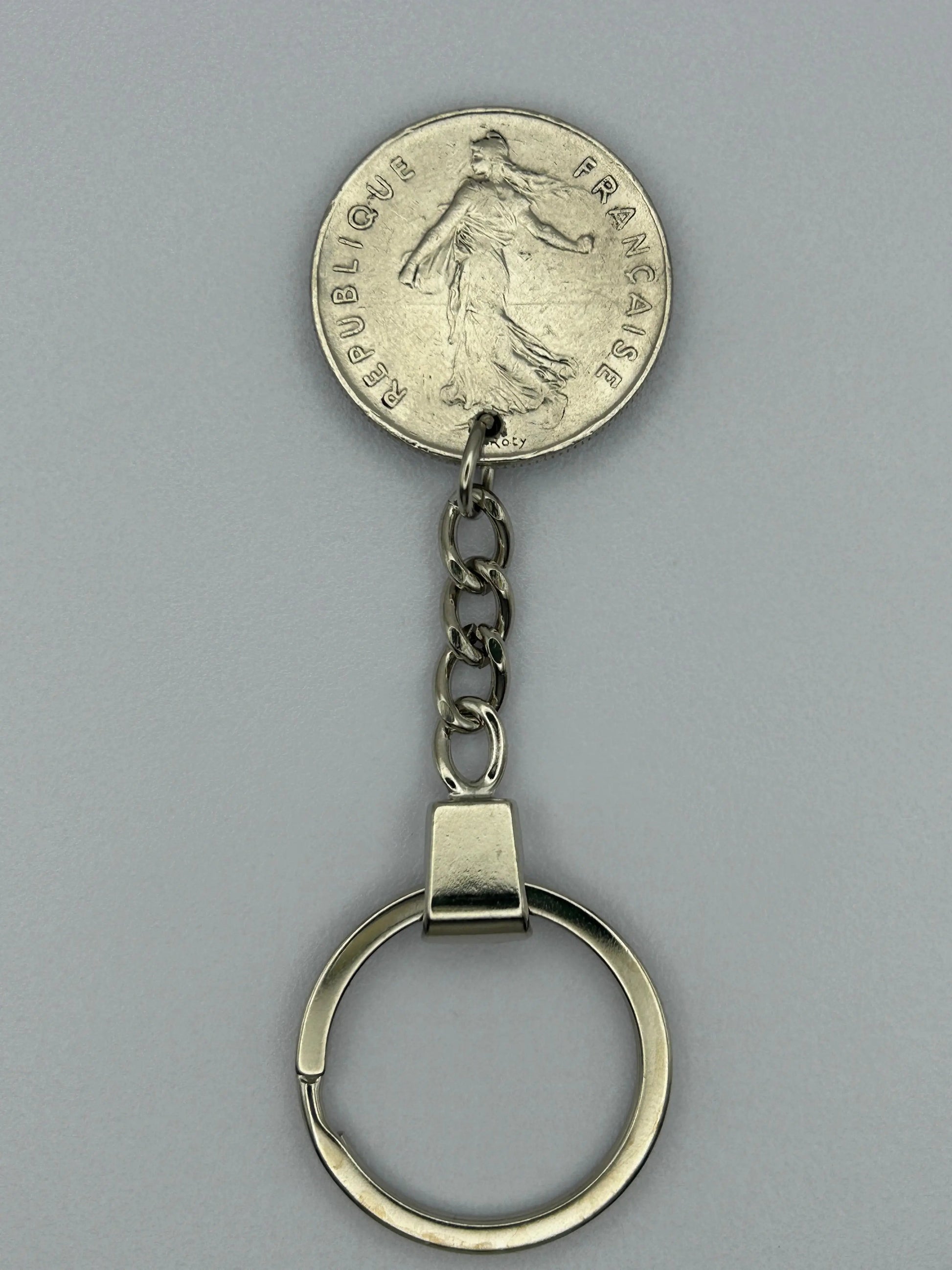 Porte-clés en pièce de monnaie 5 francs Semeuse fait main et original