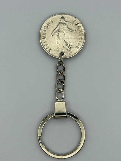 Porte-clés en pièce de monnaie 5 francs Semeuse fait main et original