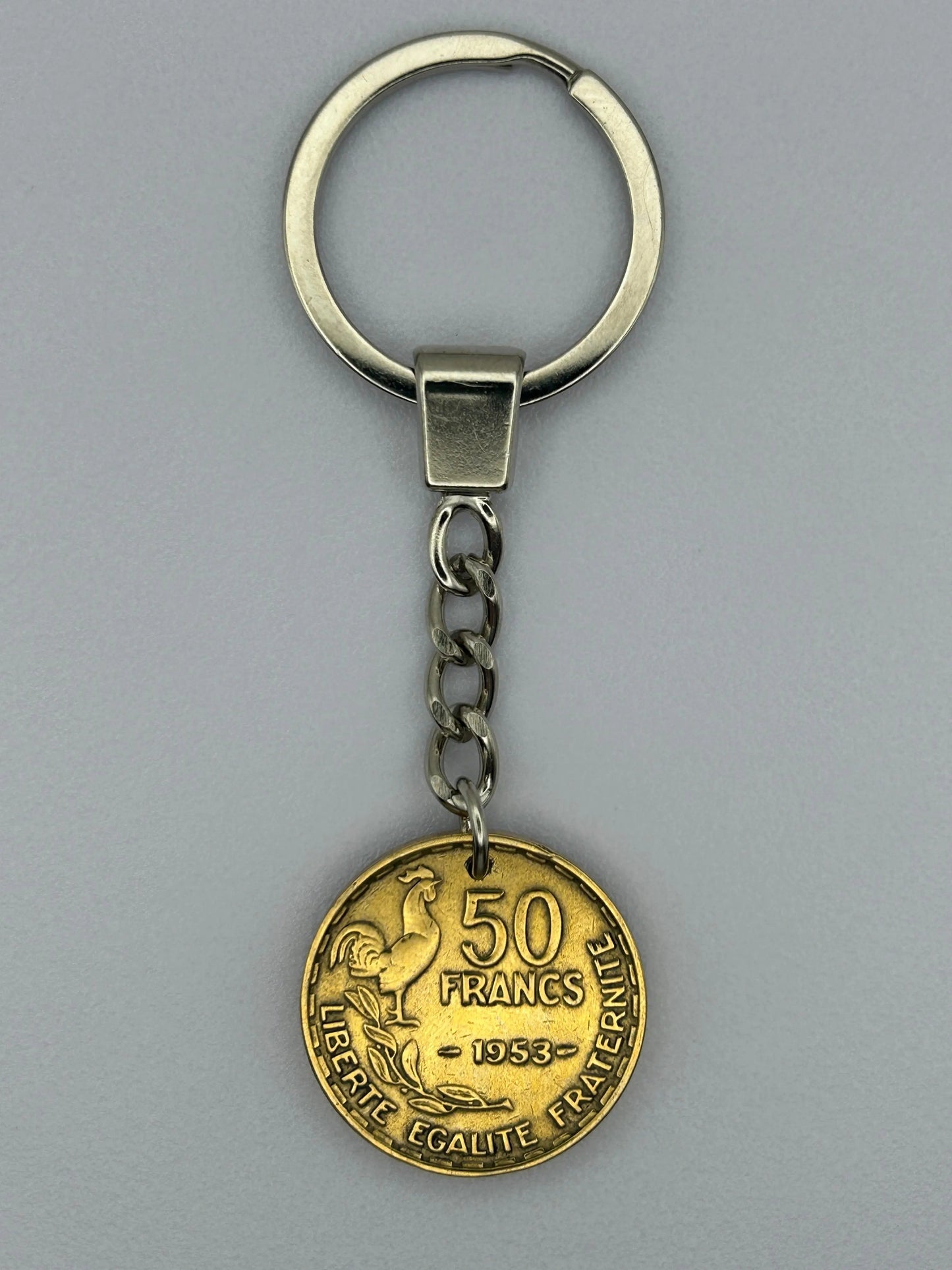 Porte-clés en pièce de monnaie 50 francs Guiraud artisanal et unique