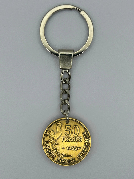 Porte-clés en pièce de monnaie 50 francs Guiraud artisanal et unique